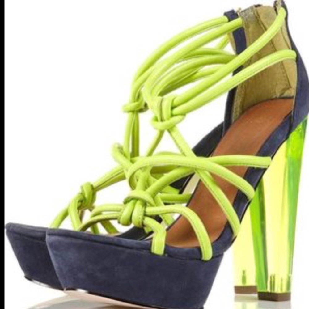 Topshop Blue and Neon Platform Sandals - size 7